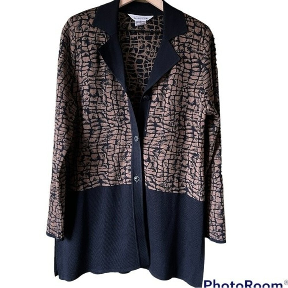 Exclusively Misook Cardigan Sweater Black Brown Textured Size L